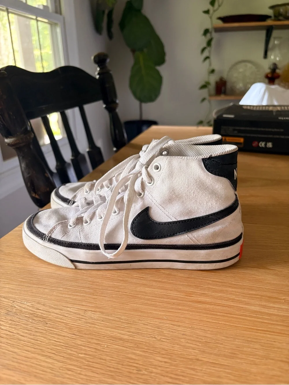 Nike White and Black High-Top Canvas Sneakers (Women's)